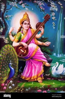   Saraswati Playing Veena - Un'Espressione Divina di Armonia e Contemplazione